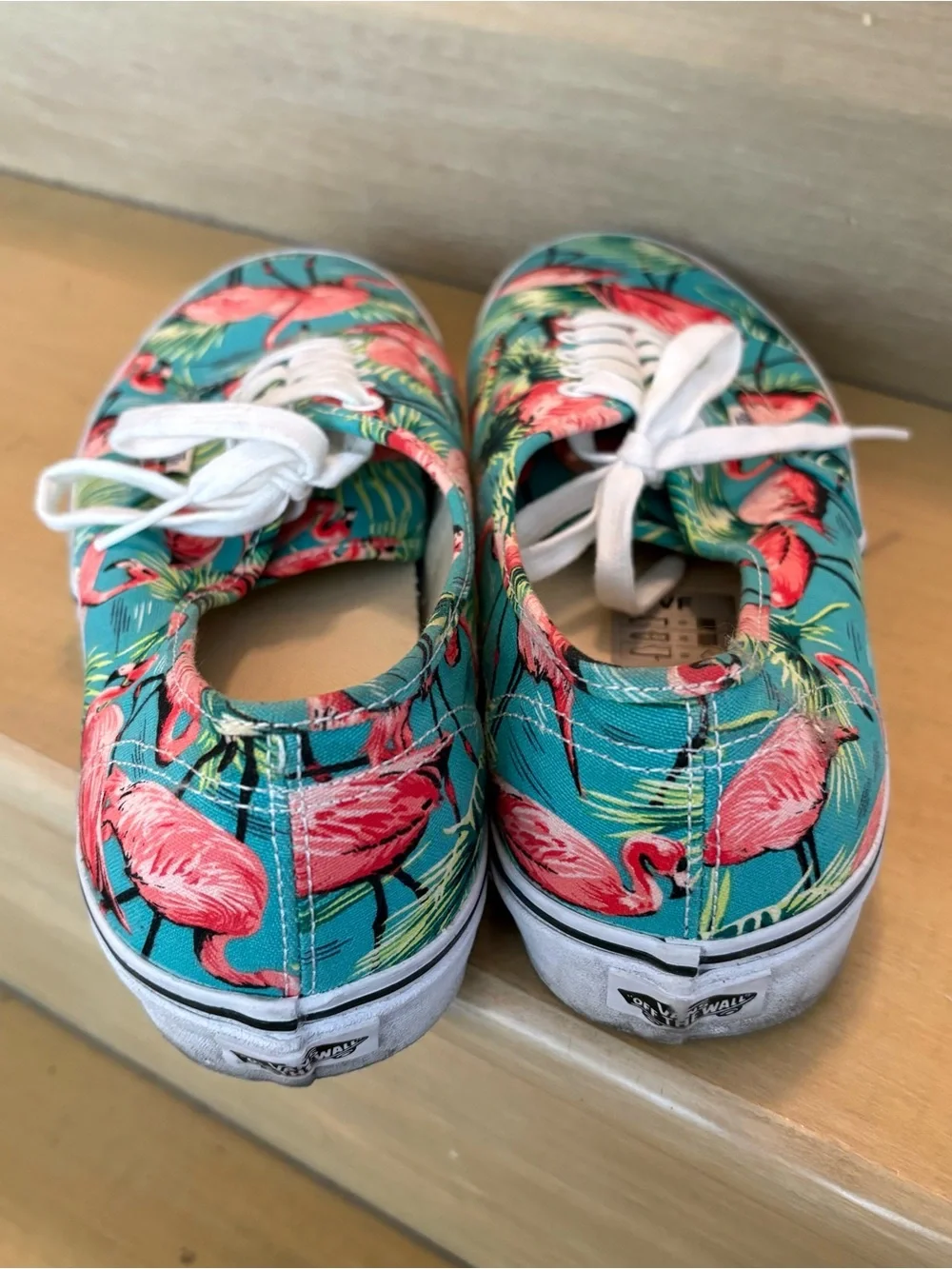 Vans Flamingo Print Canvas Sneakers - Teal, Pink, White